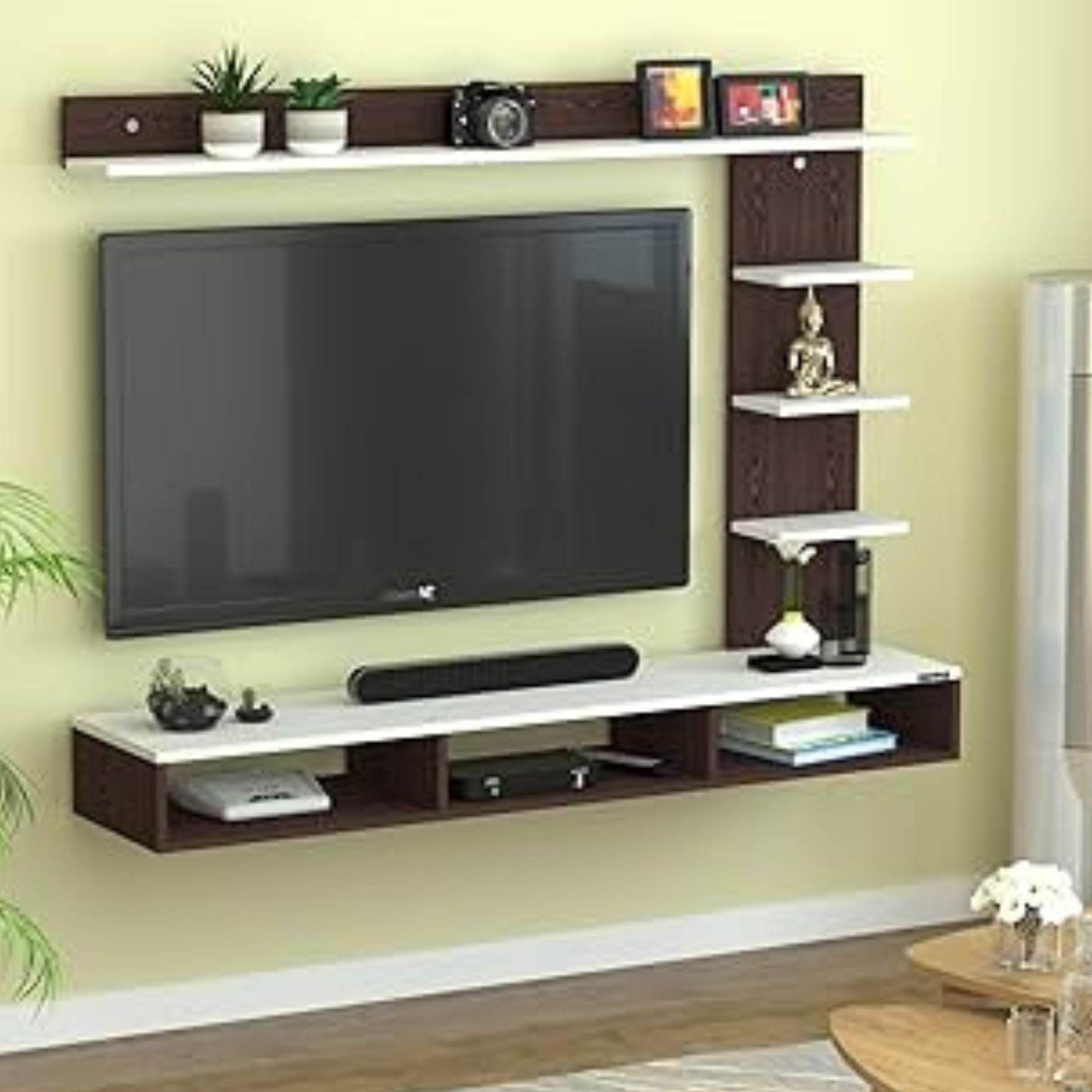 Buy Hubert TV Unit in Classic Walnut & Frosty White Finish for TVs