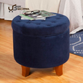 Wide Tufted Round Storage Ottoman with Storage