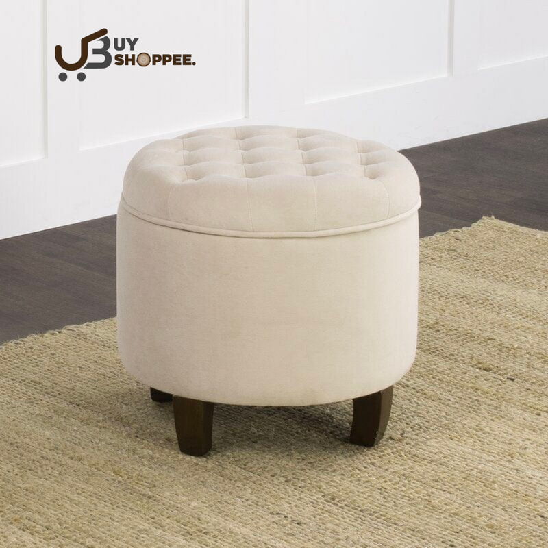 Wide Tufted Round Storage Ottoman with Storage