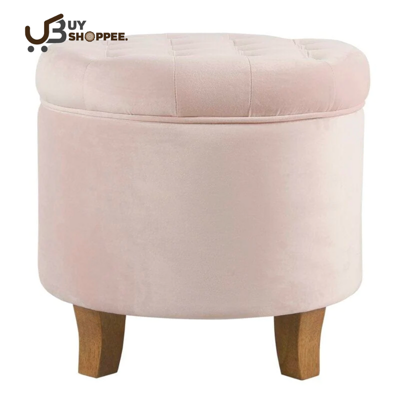 Wide Tufted Round Storage Ottoman with Storage