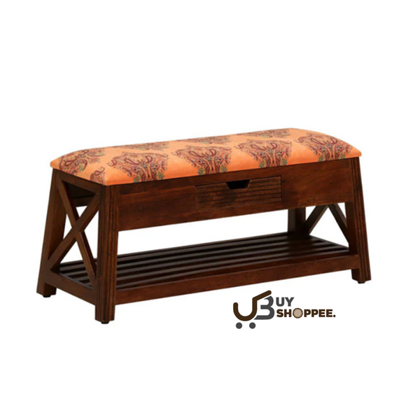 Vermount Shoe Rack With Seating In Teak Finish
