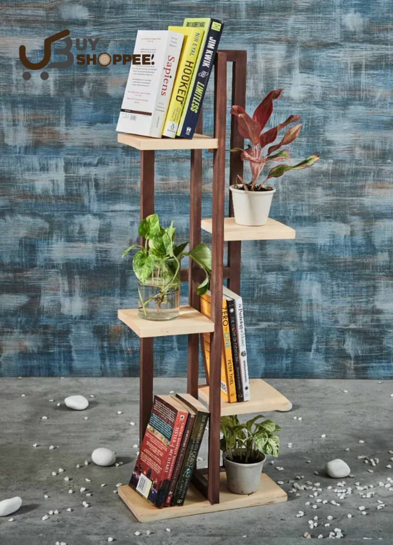 Dark Stand With Natural Pine Wood Planks Five Tier Planter Stand