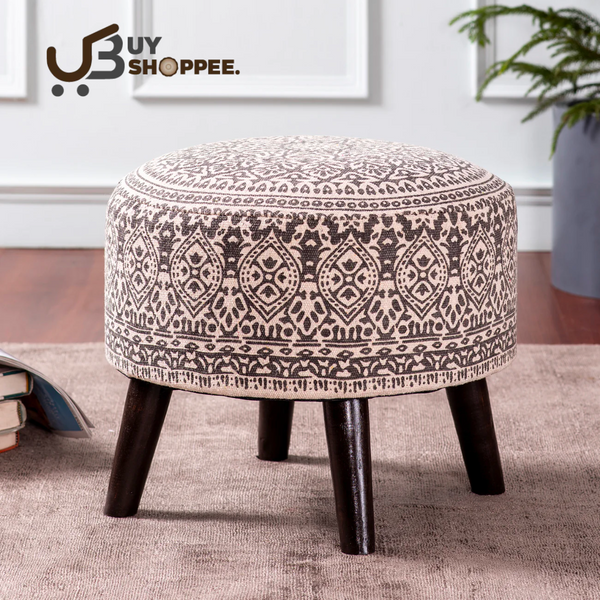 Fabric Wooden Ottoman in Grey Color