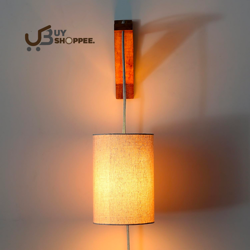 Wooden Surface Fabric Shade Wall Lamp, Decorative Night Light For Home, Office,Living room,Bedroom