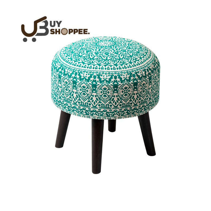 Fabric Wooden Ottoman in Green Color