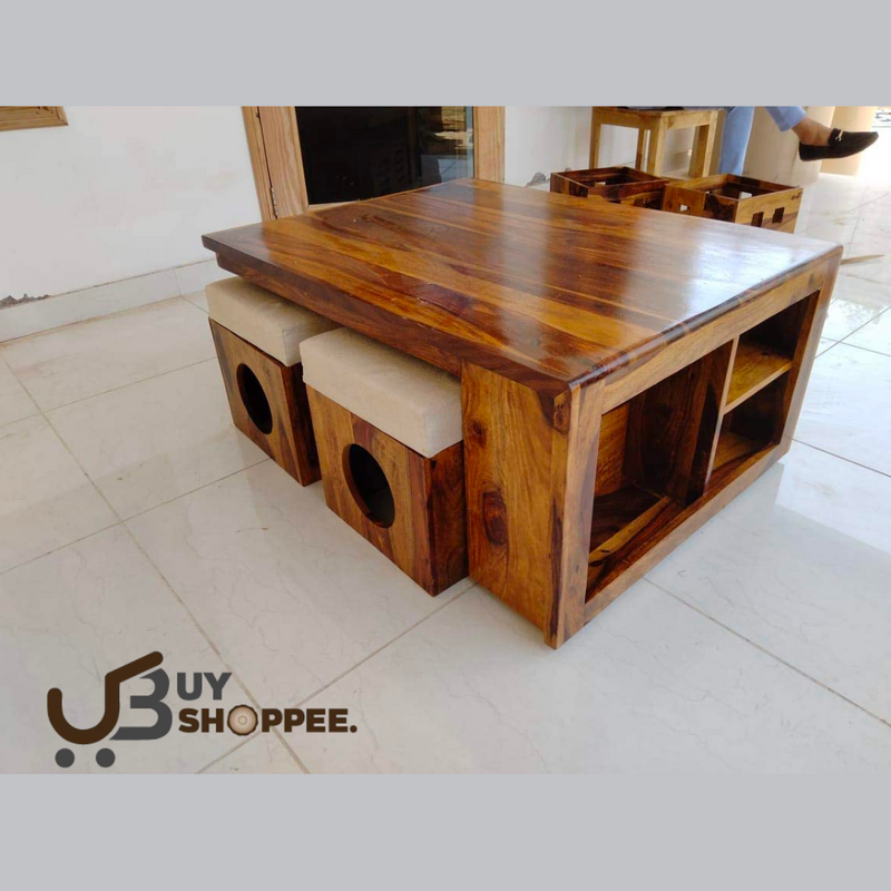 Wooden Centre Coffee Tables with 4 Stools