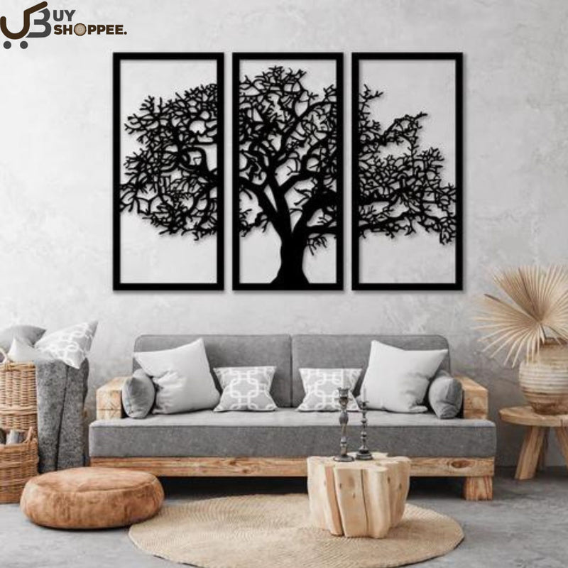 Wooden Tree Frame Wall Panel Set of 3