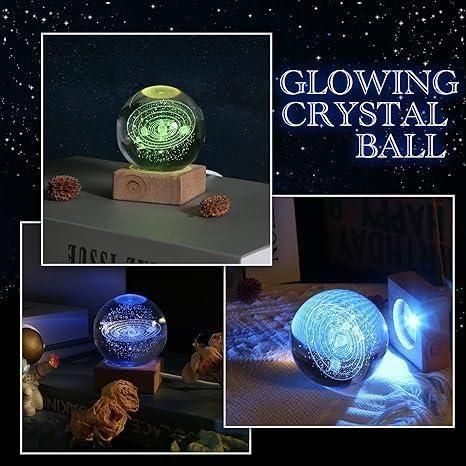 Galaxy Crystal Ball Night Light | 3D Solar System Lamp with Wooden Base