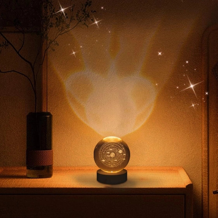 Galaxy Crystal Ball Night Light | 3D Solar System Lamp with Wooden Base