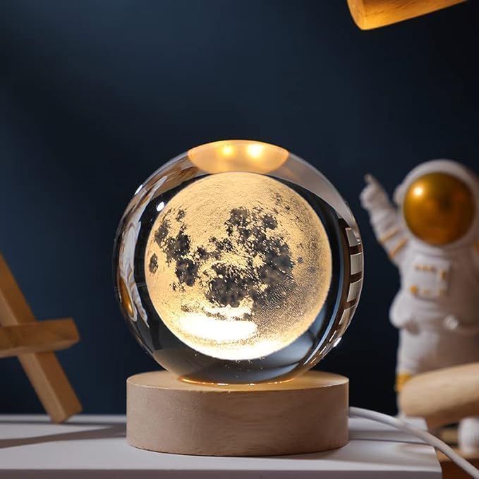 Galaxy Crystal Ball Night Light | 3D Solar System Lamp with Wooden Base