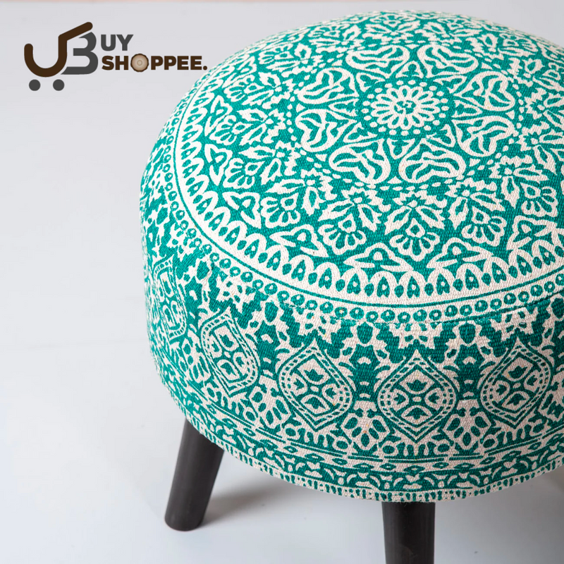 Fabric Wooden Ottoman in Green Color