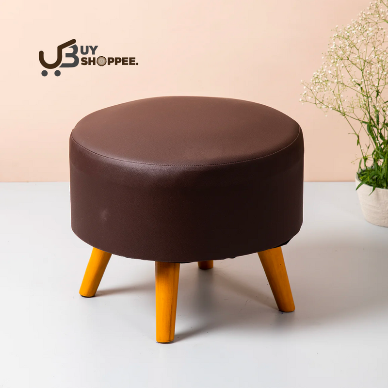 Leatherette Wooden Ottoman in Brown Color