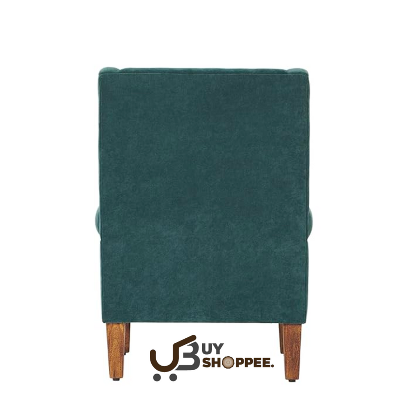 Sheesham Wood Wing Chair Velvet Dark Green Colour