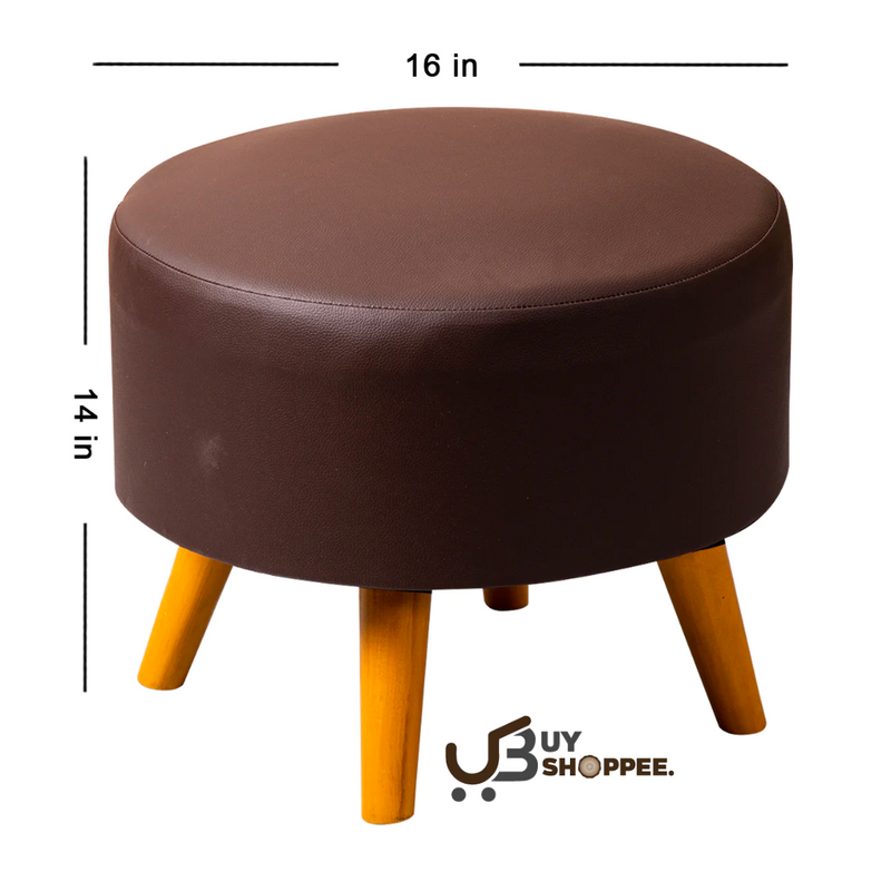 Leatherette Wooden Ottoman in Brown Color