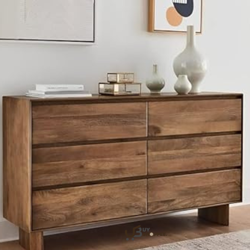 Comfort woodcrafts Wooden 6 Drawer Storage Cabinet Wood Sideboard Storage Cabinet Dresser for Bedroom Living Room