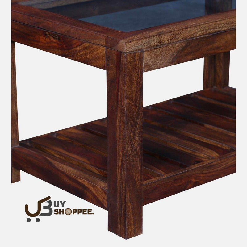 Stigen Sheesham Wood Coffee Table With Glass Top