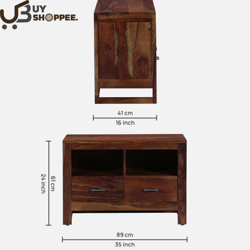 Avian Wood LCD Console with Drawers In Provincial Teak Finish For LCDs Up To 32"