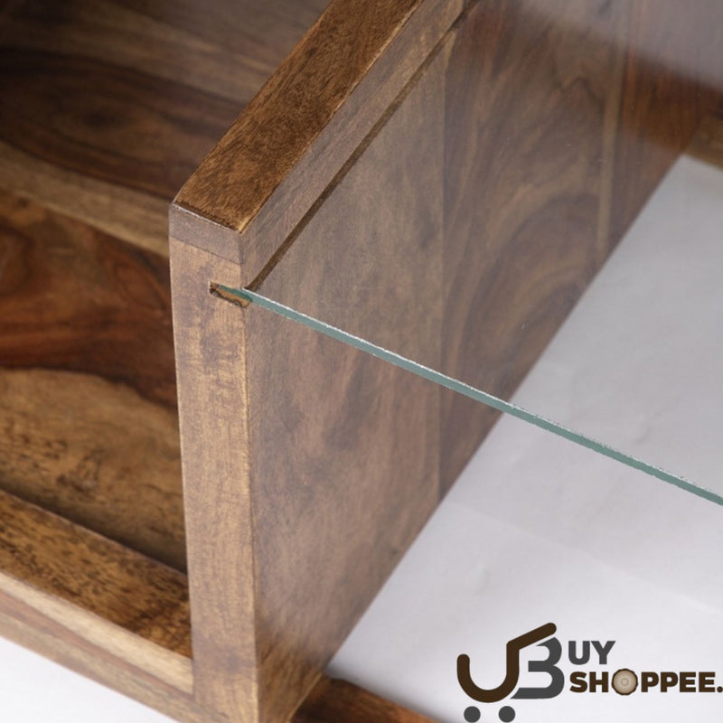 Avina TV Console with Glass in Teak Finish