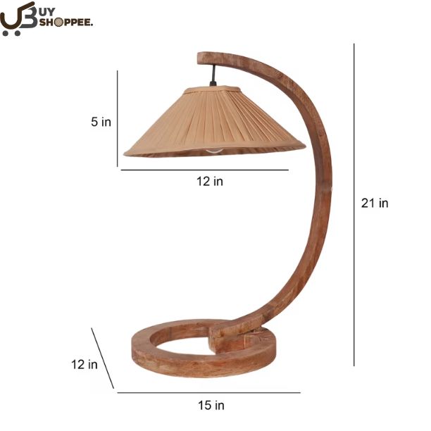 Beige Shade Table Lamp With Wood Base