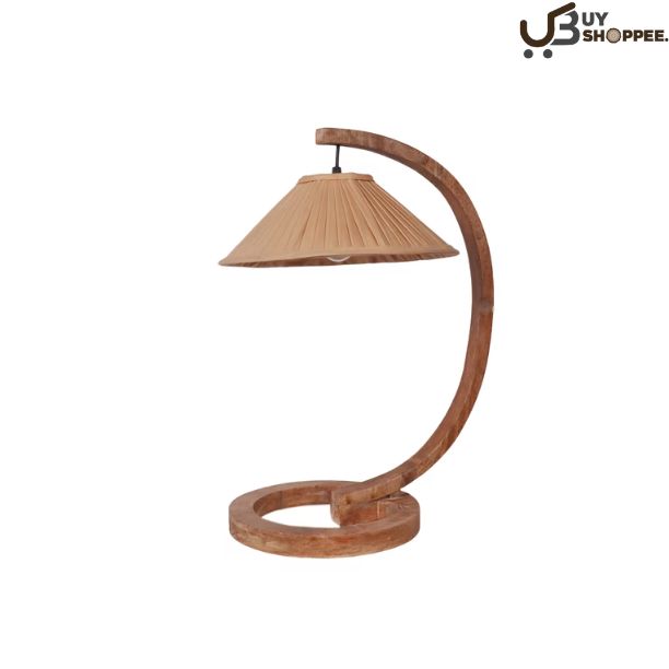 Beige Shade Table Lamp With Wood Base