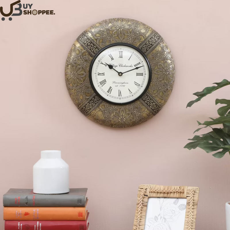Black Engineered Wood Vintage Modern Wall Clock
