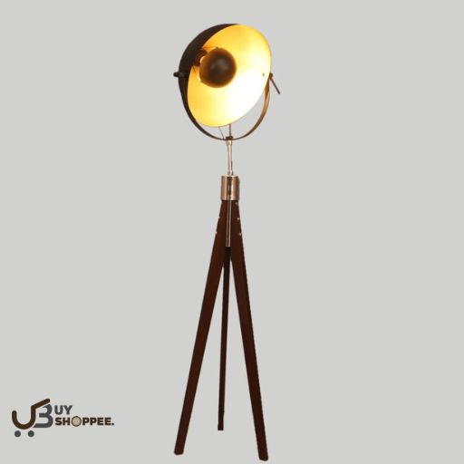 Black Iron Shade Floor Lamp With Walnut Base