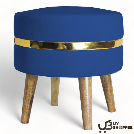 Black Stool With Golden Ring & Wood Legs