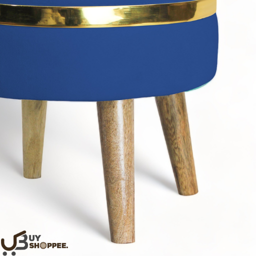 Black Stool With Golden Ring & Wood Legs