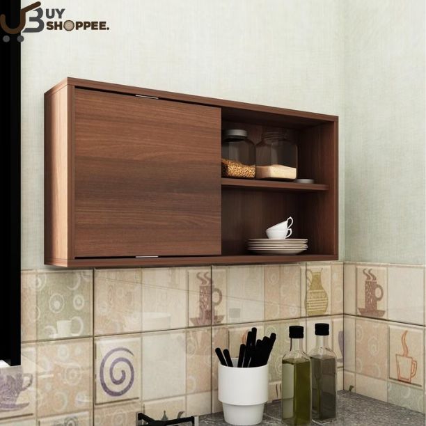 Cluster Wall Mount Kitchen Cabinet in Dark Acazia Colour