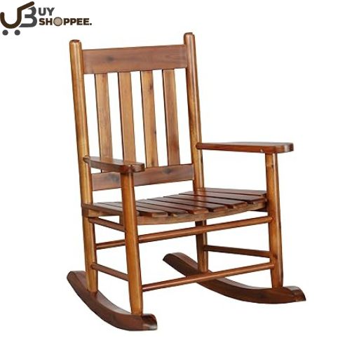 Kids Solid Wood Rocking Chair Slat Back Golden Brown