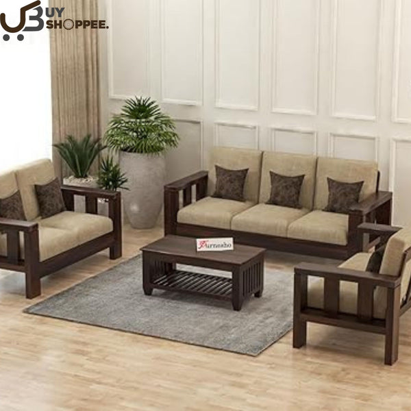 FURNESHO Solid Wooden 7 Seater Sofa Set for Living Room Furniture