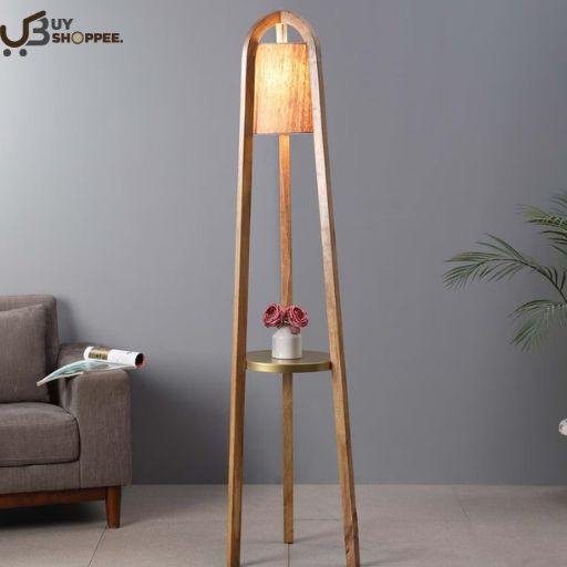 Karly Beige Fabric Shade Floor Lamp With Brown Base