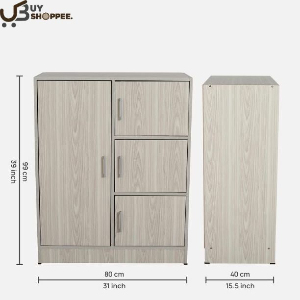 Kushiro Compact 1 Door Cabinet in Grey Color with Drawers