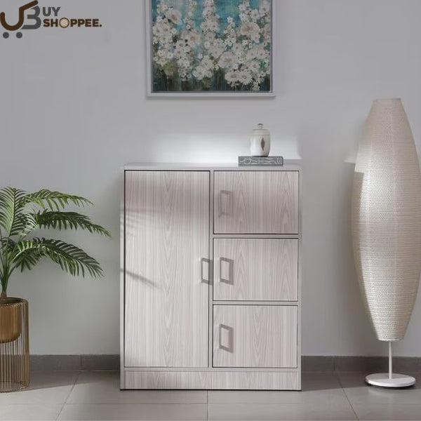 Kushiro Compact 1 Door Cabinet in Grey Color with Drawers