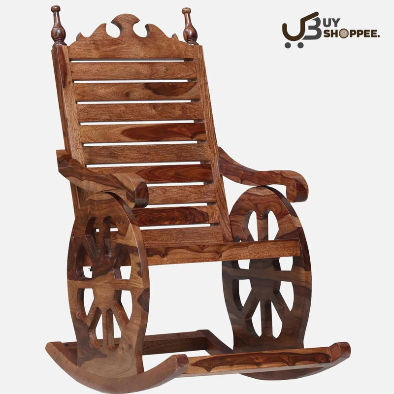 Solid Wood Rocking Chair in Rustic Teak Finish