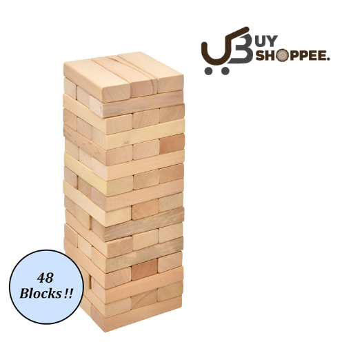 Timber Tower Wood Block Stacking Game, 48 Piece Classic Wooden Blocks For Building, Toppling & Tumbling Games