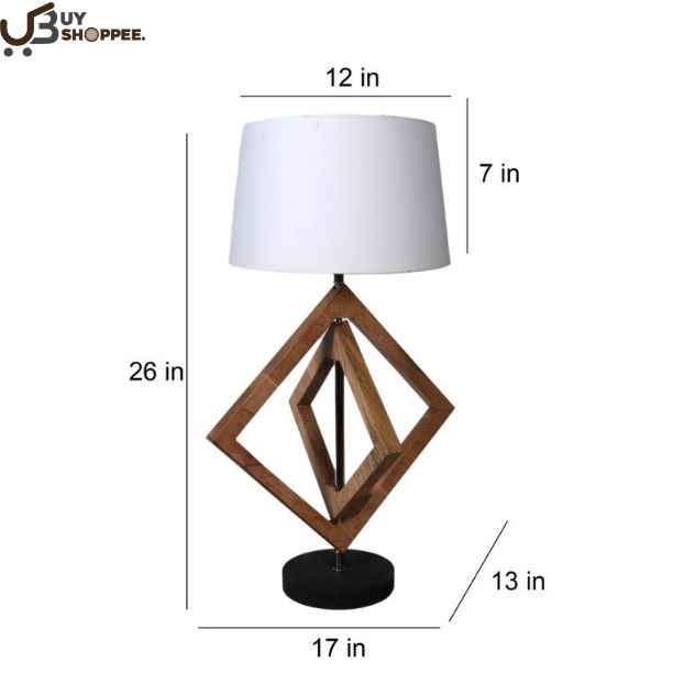 White Shade Table Lamp With Wood Base