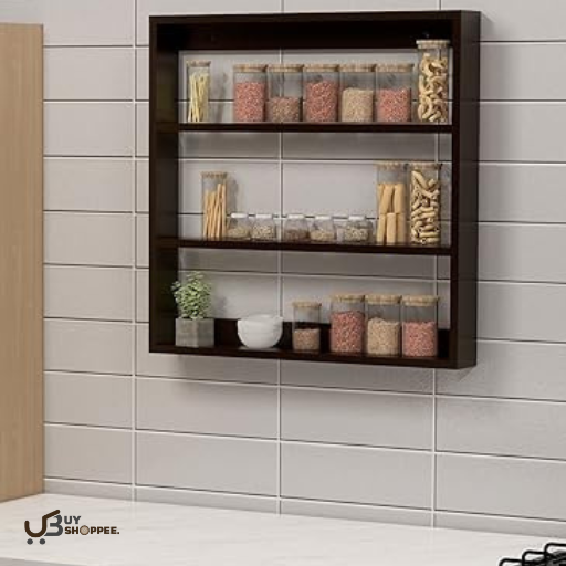 Wood Wall Mounted Rack, Organizer, Wall Shelf for Kitchen Storage Boxes, (Number of Shelves - 5, Brown)