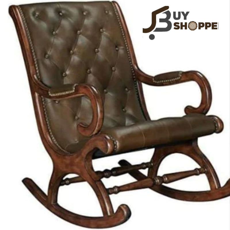 Wooden Classic and Antique Leather Rocking Chair