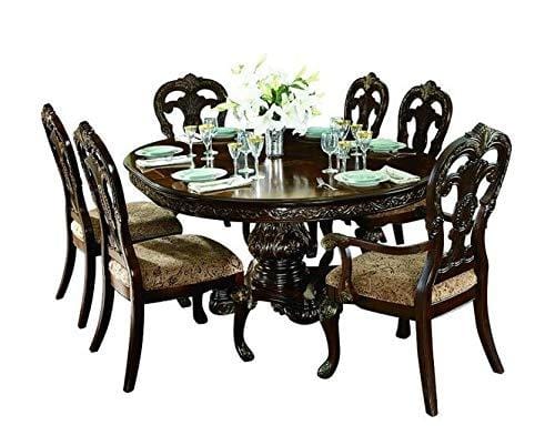 Handicrafts Stylish Look Sheesham Wood Round Shape Dining Table + Upholstered Chair 6 Seater