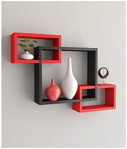 Wooden Wall Shelf For Living Room Stylish | Hanging Book Rack Organizer | Floating Display Showpiece Organizer (Set Of 3 Cubes, Color- Black and Red)