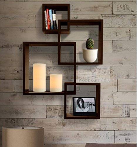 Wooden Wall Mounted Shelf Rack for Living Room Decor (Black) - Set of 4