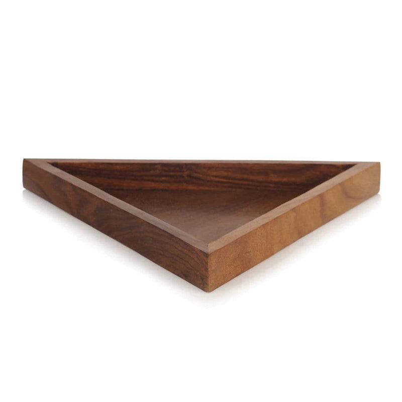 SHEESHAM WOOD TRIANGULAR CONTAINER TRAY SET WITH SPOONS