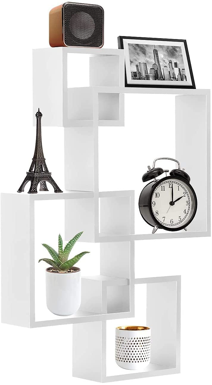 Wooden Wall Shelf for Living Room Stylish | Hanging Book Rack Organizer | Floating Display Showpiece Organizer (Set of 4 Cubes, Color-White)