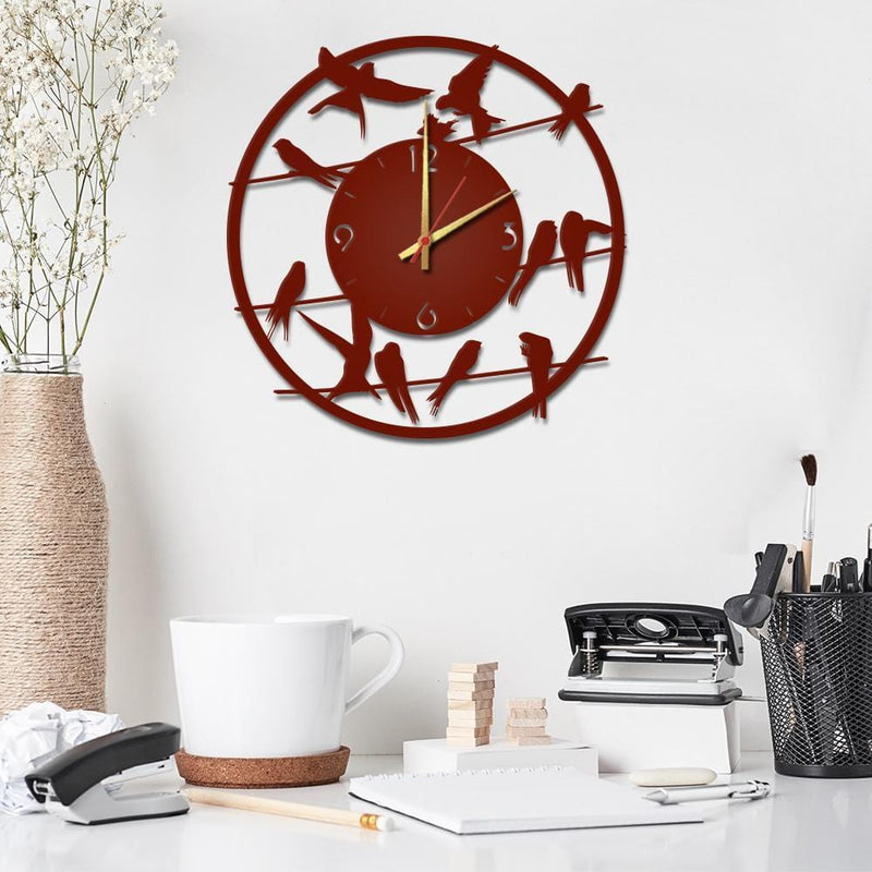 Birds on Wire Wooden Wall Clock