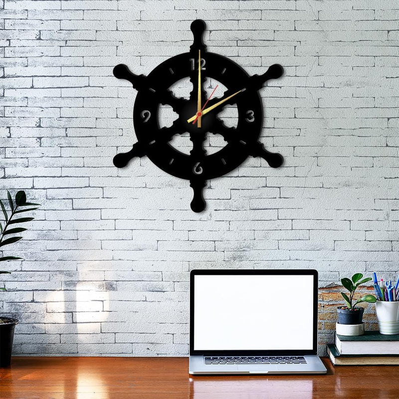 Ship Wheel Shape Wooden Wall Clock
