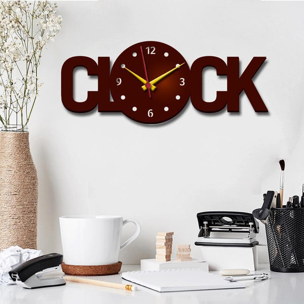 Clock Text Shape Wooden Wall Clock