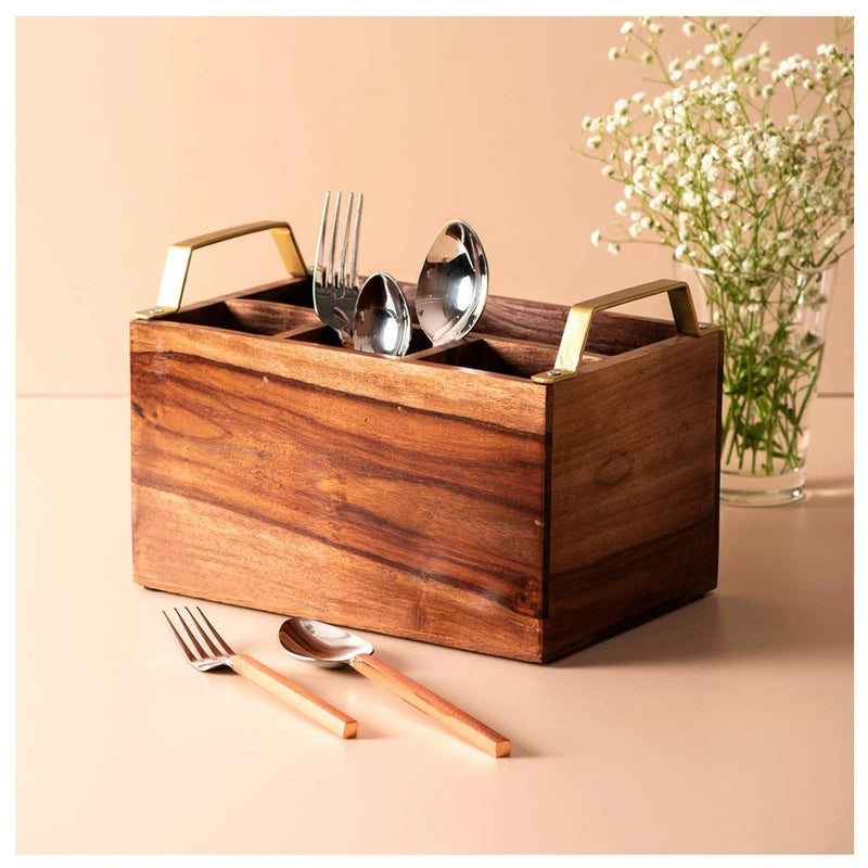 WOODEN CUTLERY STAND WITH IRON HANDLE || PREMIUM QUALITY || WATER RESISTANT