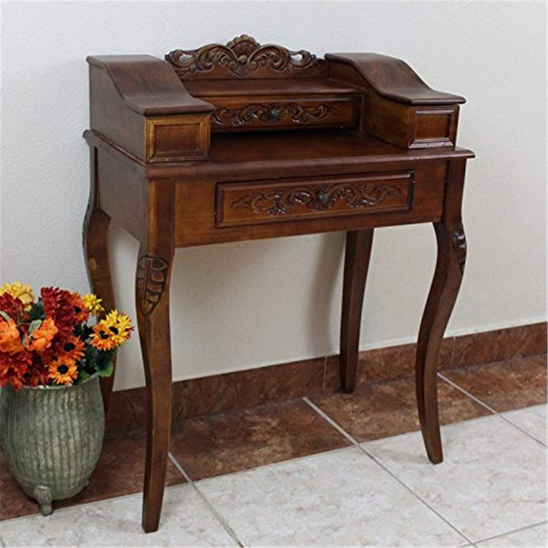 Furniture Piece Carved Wood Two Drawer Telephone Table