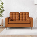 Upholstered Loveseat with Square Arms and Tufting-Bolster Throw Pillows Included